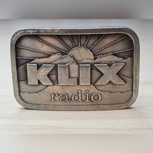 Vintage 70s Pewter Indiana Metal Craft Belt Buckle For KLIX radio
